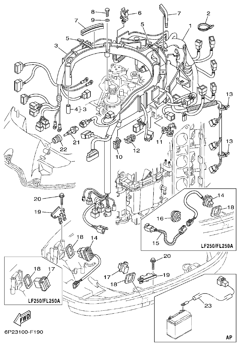 Yamaha F250AET, FL250AET, F250TR, LF250TR ELECTRICAL 3 parts diagram